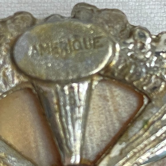 Signed Earrings Large Amber Stone Button Clip On - Picture 9 of 10